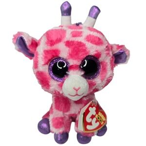 Ty Twigs Giraffe Beanie Boo Plush 6" Pink Purple Glitter Eyes Whimsical Comical